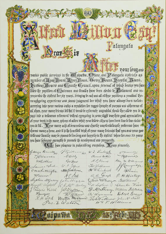 Illuminated address, to Alfred Dillon Esq