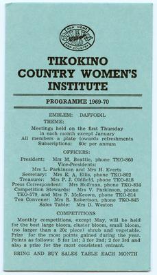 Programme, Tikokino Country Women's Institute