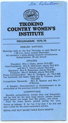 Programme, Tikokino Country Women's Institute; Tikokino Women's Institute; Waipawa Mail; 2013/56/121