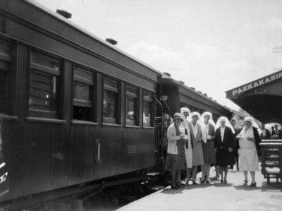 Nurses standing on the platform of the Paekakariki Railway Station