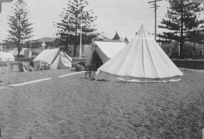 Tents on the beach front of Marine Parade, Napier