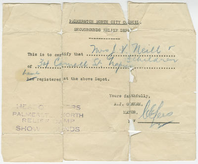 Registration Certificate, Mrs J V Neill