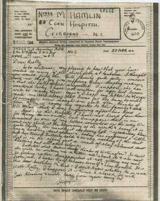 Airgraph letter, Henry Hamlin to his sister Molly; 2018/9/100