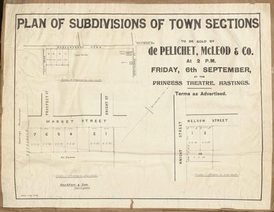 Plan, Hastings town sections for sale; Herald Lithography; Rochfort & Son