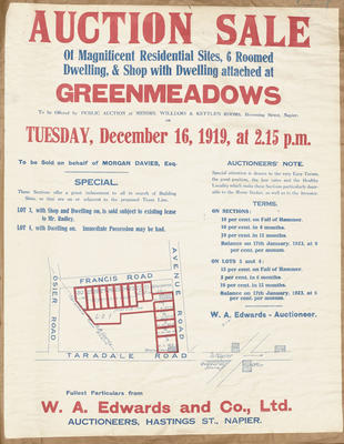 Plan, Greenmeadows residential sites for sale; Herald Print; Kennedy & Nelson